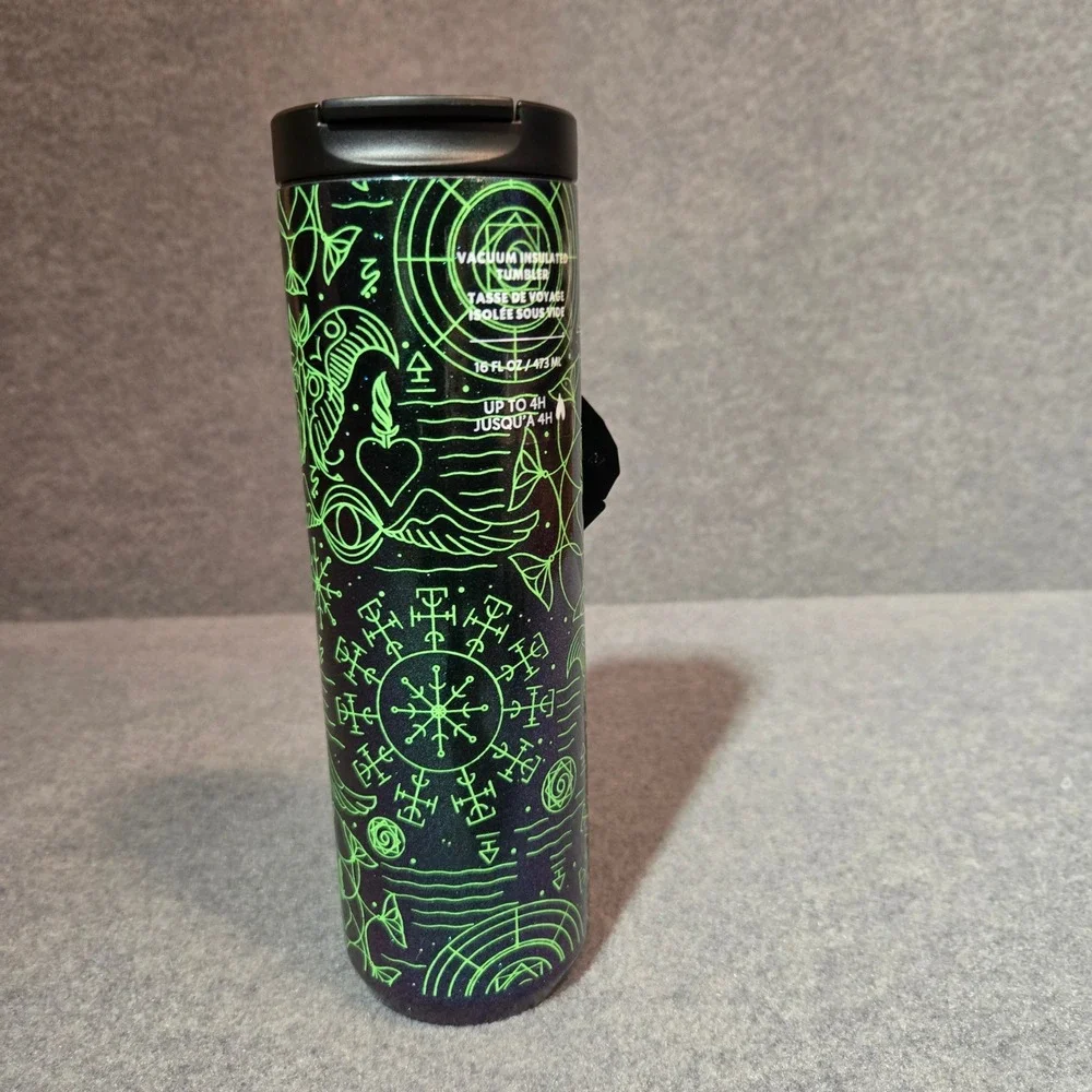 New Starbucks Wicked Elphaba‎ Vacuum Insulated Tumbler 16oz Green Black Glow